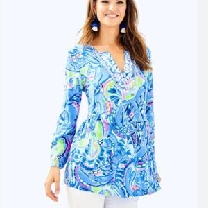 Lilly Pulitzer Lyndsea Tunic In Blue Peri Pinch Pinch